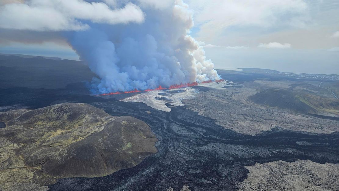 Another volcanic eruption is seen for the fifth time since December on the Reykjanes peninsula, Iceland.