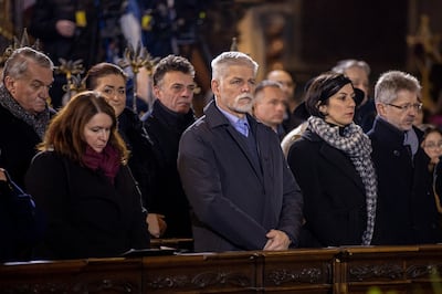 Mourners including Czech President Petr Pavel took part in a memorial service at Prague's St Vitus Cathedral. EPA 
