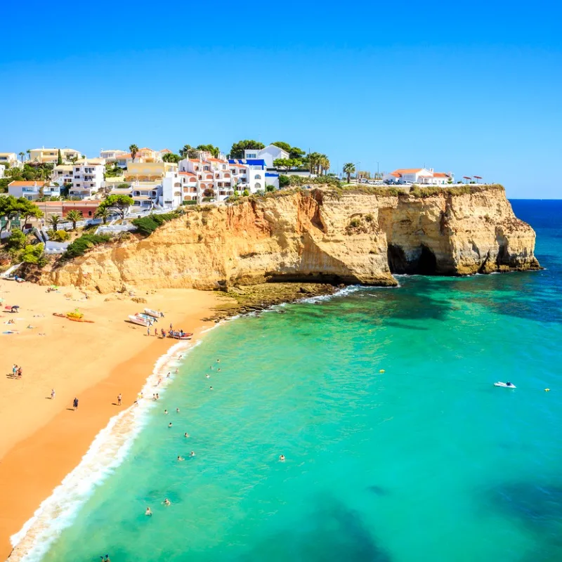 Aerial View Of Carvoeiro Beach, Algarve, Portugal