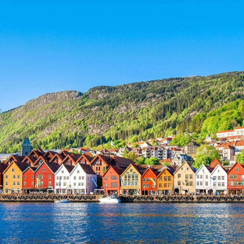 Colorful Houses In Bergen, Norway On A Sunny Day