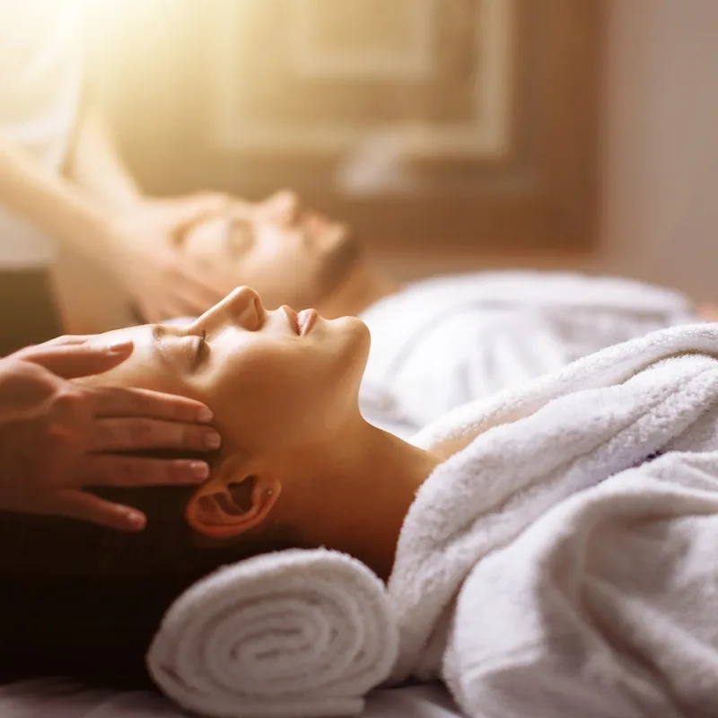 A couple enjoying some time at a spa together