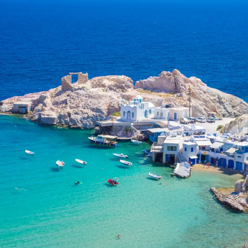 Milos Greece beach from above