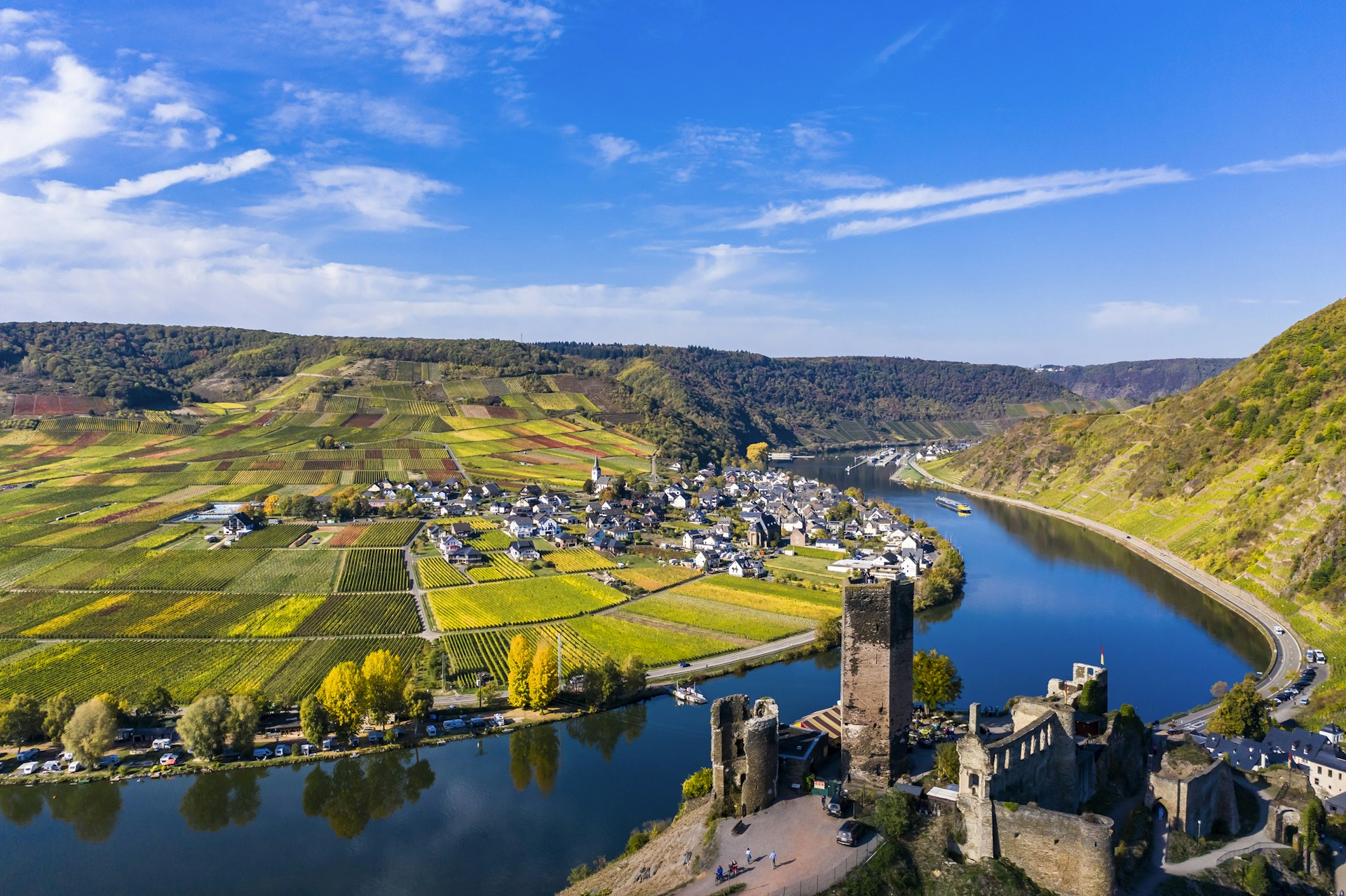 A river flows through lush farmland in Germany. 