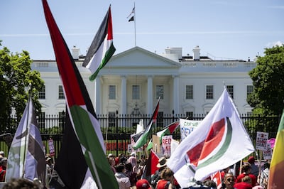 Protesters at a pro-Palestinian demonstration in front of the White House. Bloomberg