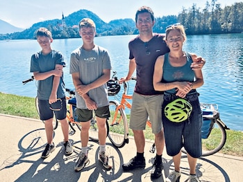 Ben Ross and his family at Lake Bled