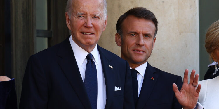 Joe Biden and Emmanuel Macron in Paris