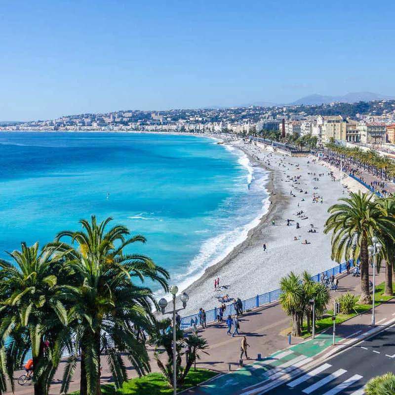 View Of The Azure Coast Of Nice, A Mediterranean City In Southern France, Southern Europe