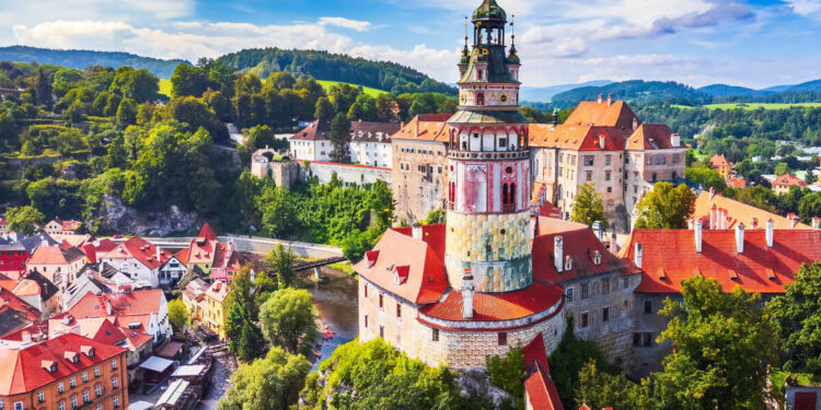 Panoramic View Of Cesky Krumlov, A Historic City In South Bohemia, Czechia, Czech Republic, Central Europe