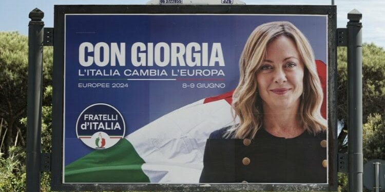 Woman on election poster saying (in Italian)