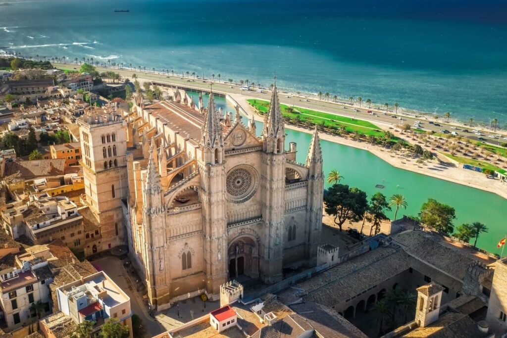 Aerial View Of The Medieval Cathedral In Palma De Mallorca, Capital Of Mallorca, An Island In Spain, Mediterranean Sea, Southern Europe