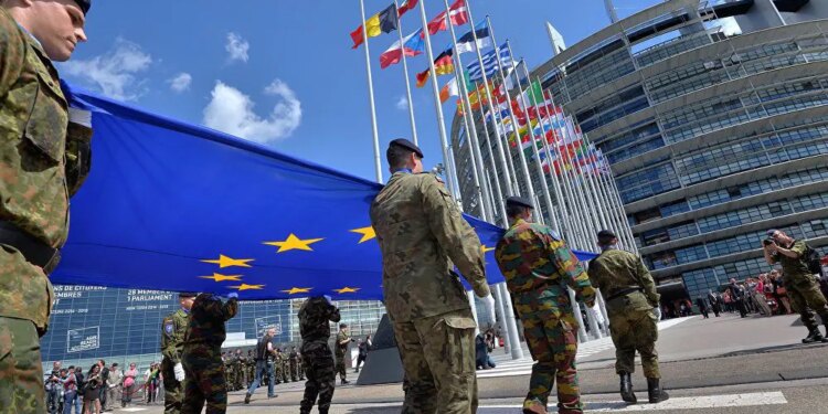 Military carrying European Union flag