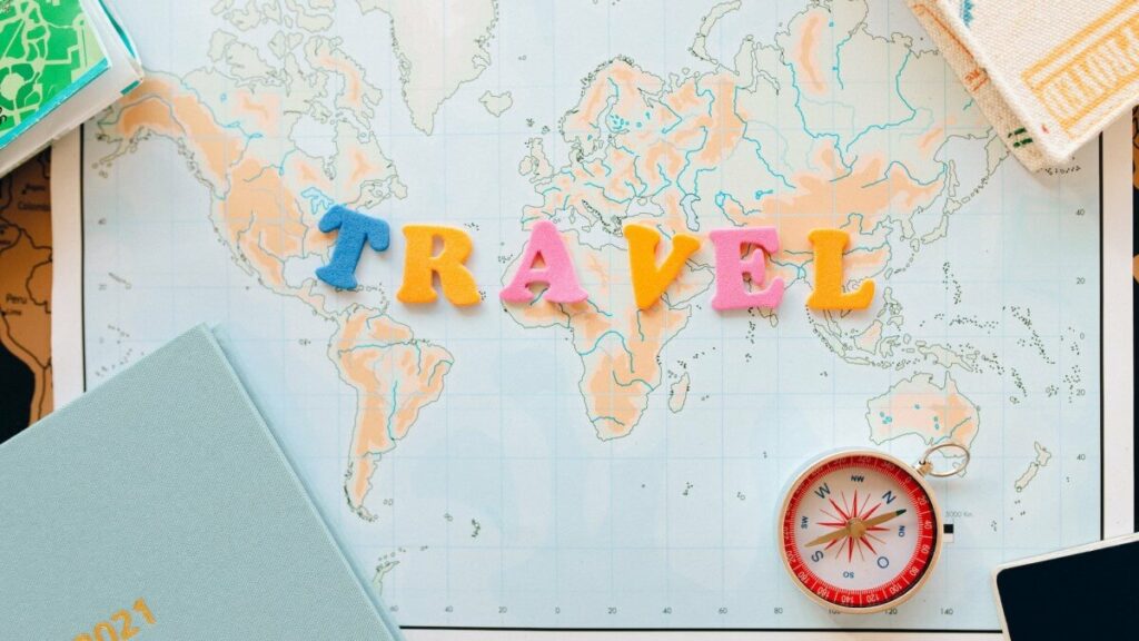 travel text colorful letter map compass background