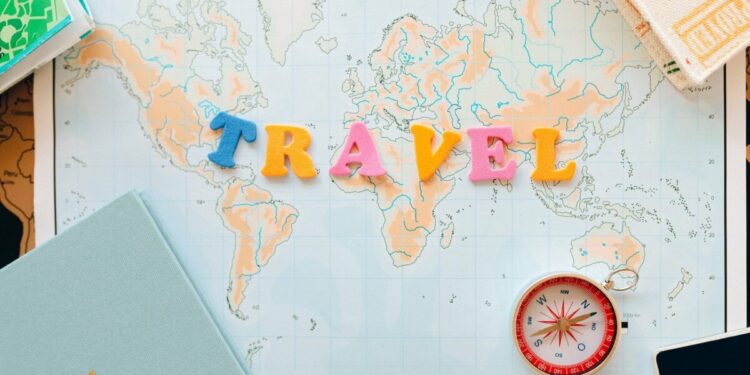 travel text colorful letter map compass background