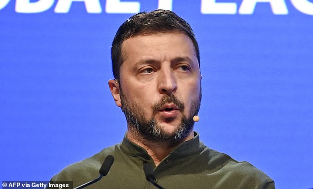 Ukraine's President Volodymyr Zelenskyy speaks during a press conference after the 21st Shangri-La Dialogue summit at the Shangri-La Hotel in Singapore, on Sunday. Zelenskyy urged a group of top defense officials at Asia's premier security conference on Sunday to attend an upcoming peace summit, saying Ukraine was ready to hear 