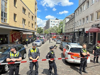 Police cordon off an area near the Reeperbahn in Hamburg, Germany. AP 