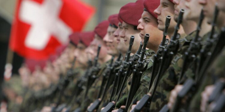 Swiss soldiers in ceremonial guard