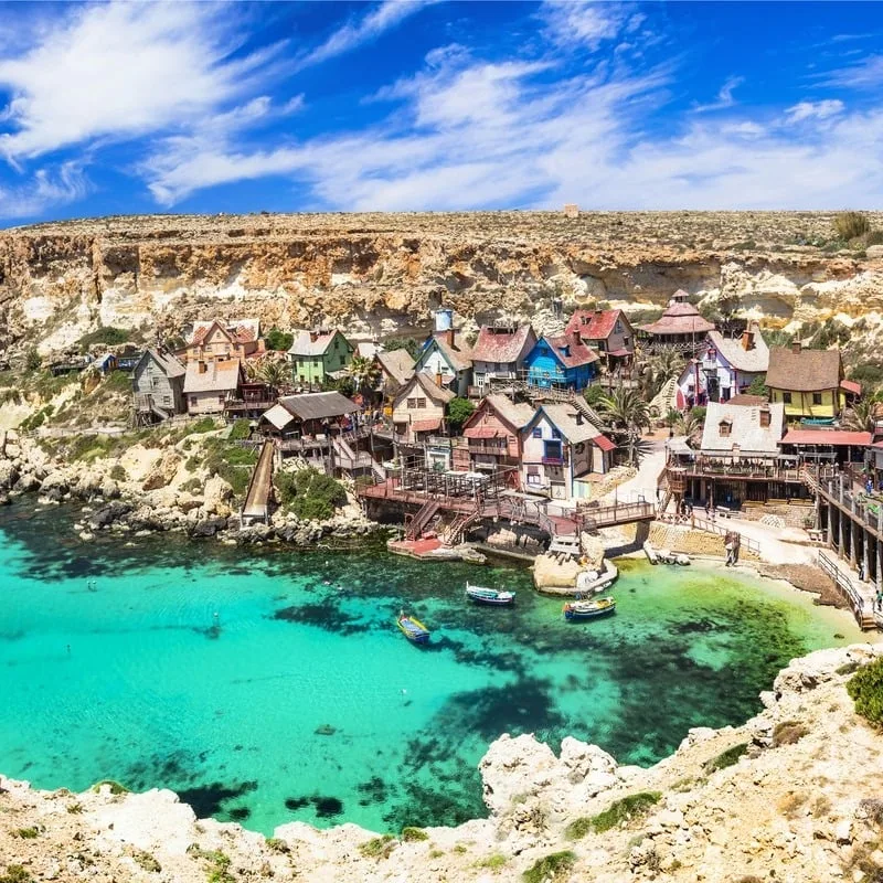 Popeye's Village In Northern Malta, A Movie Set Transformed Into Tourist Attraction Bounded By The Mediterranean Sea, Southern Europe