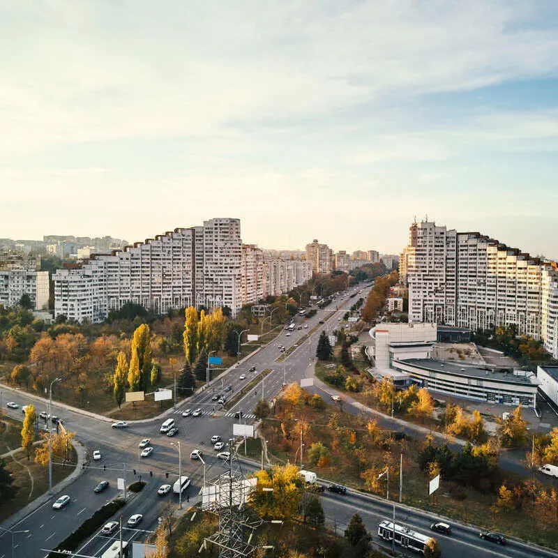 Aerial View Of The Gates Of Chisinau, A Communist Era Landmark In Chisinau, Capital City Of Moldova, Eastern Europe