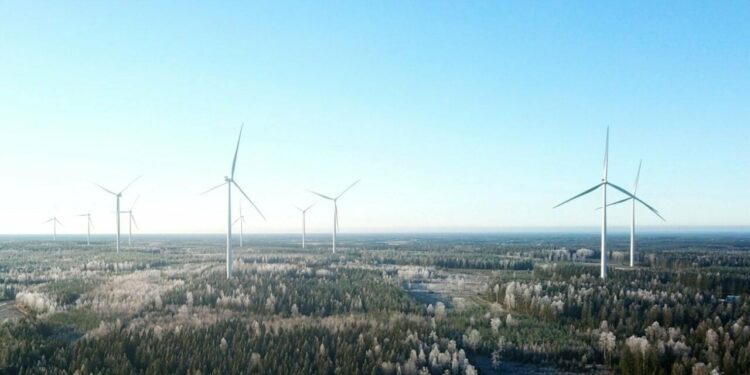 A wind farm in Finland owned by Helen, a utility. Image: Helen Oy.