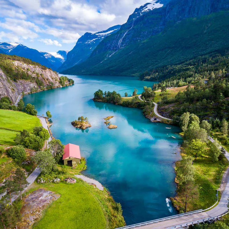 Panoramic View Of A Fjord In Norway, Scandinavia, Northern Europe