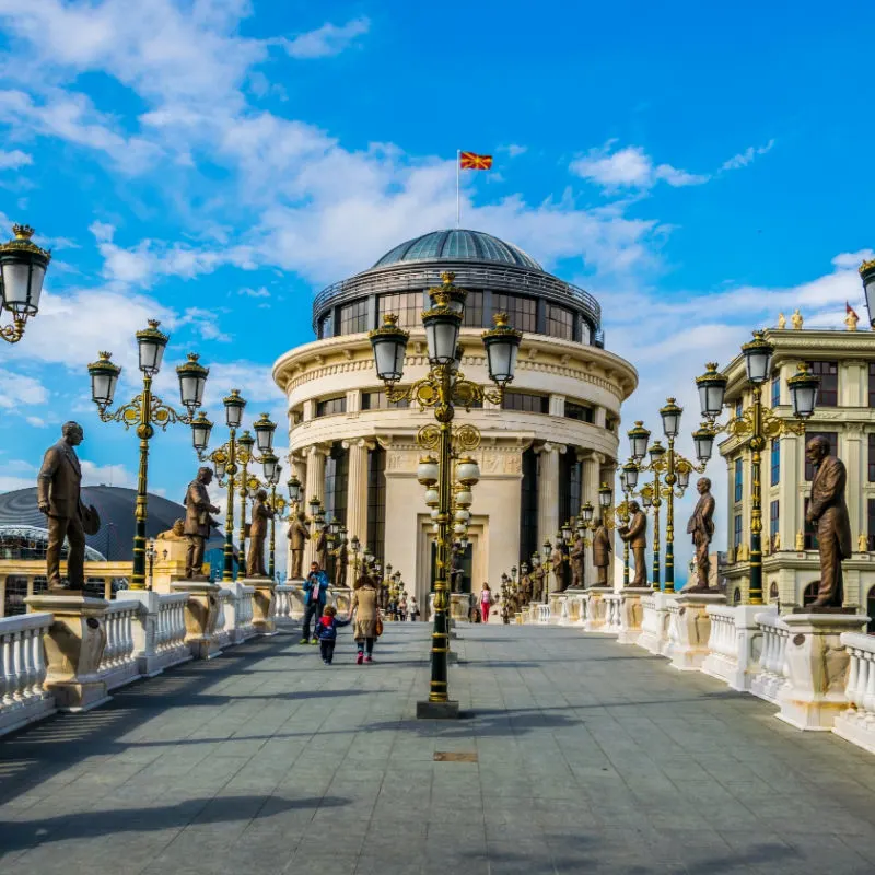 bridge with statues in skopje north macedonia