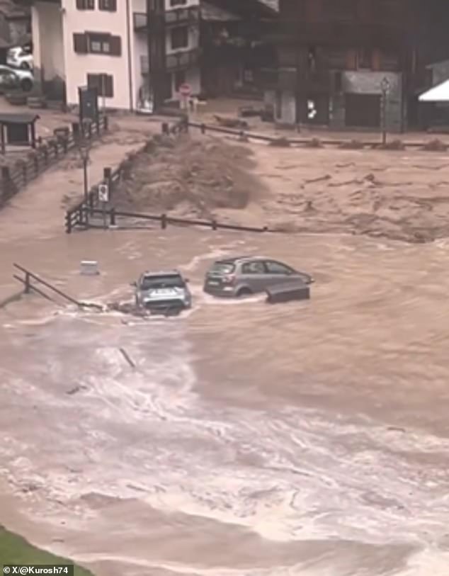 Pictured is the flooding in Piedmont and Valle d'Aosta in Italy after hours of rain