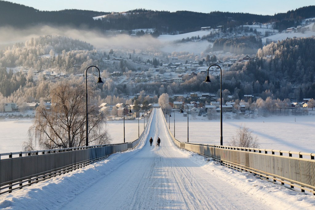 The frozen Lake Mjosa in Lillehammer, Norway