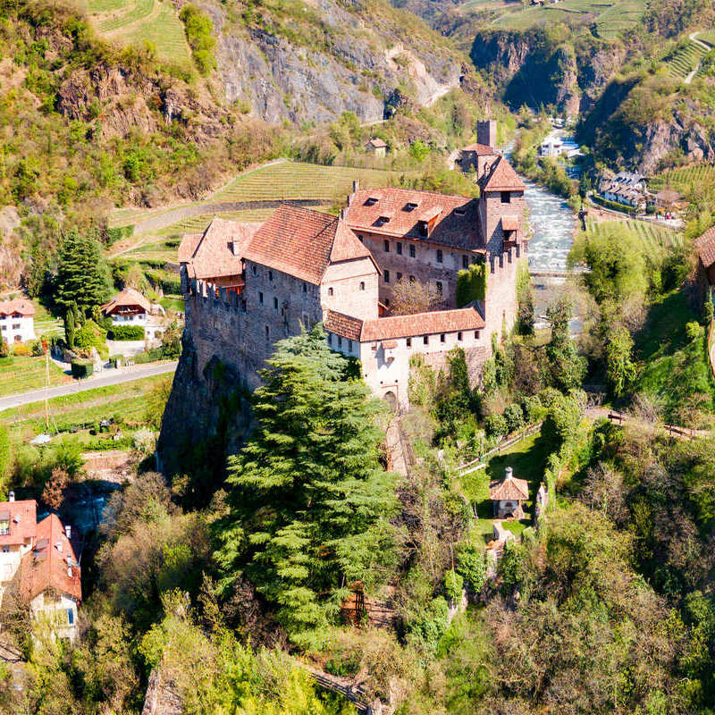 Aerial View Of Runkelstein Castle In South Tyrol, Italy, Alpine Europe