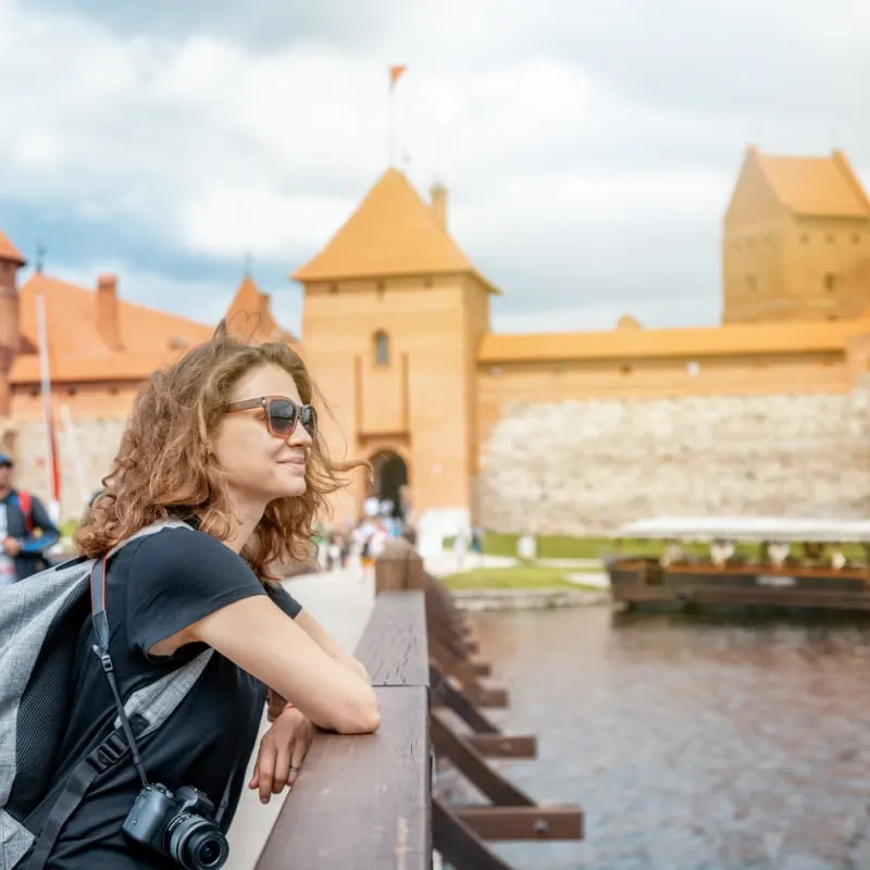 Female tourist in Vilnius on Neris River
