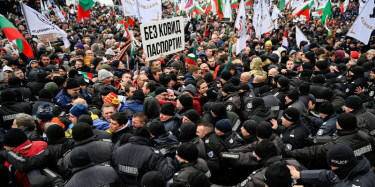 Anti-vaccine protesters try to storm Bulgaria’s parliament