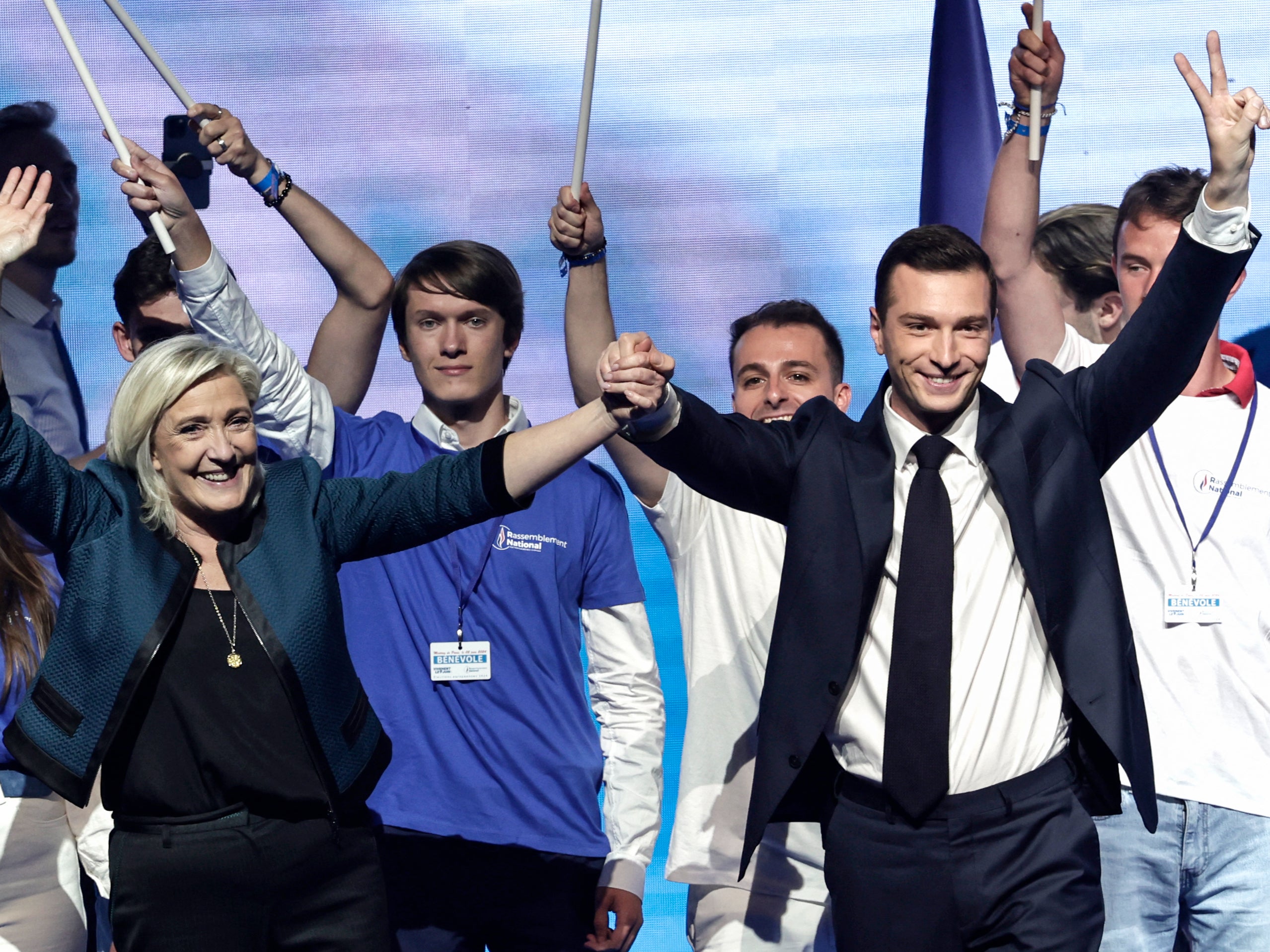 Le Pen with Jordan Bardella, who looks set to be France’s next prime minister