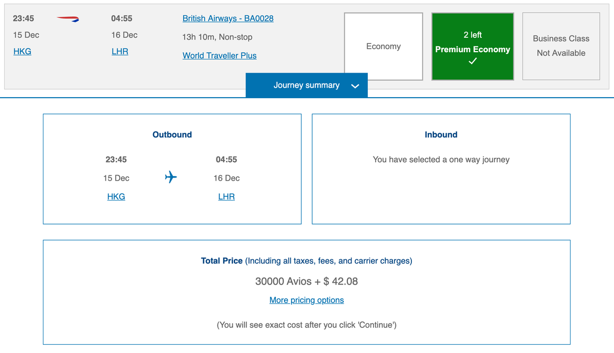 Booking HKG to LHR on British Airways