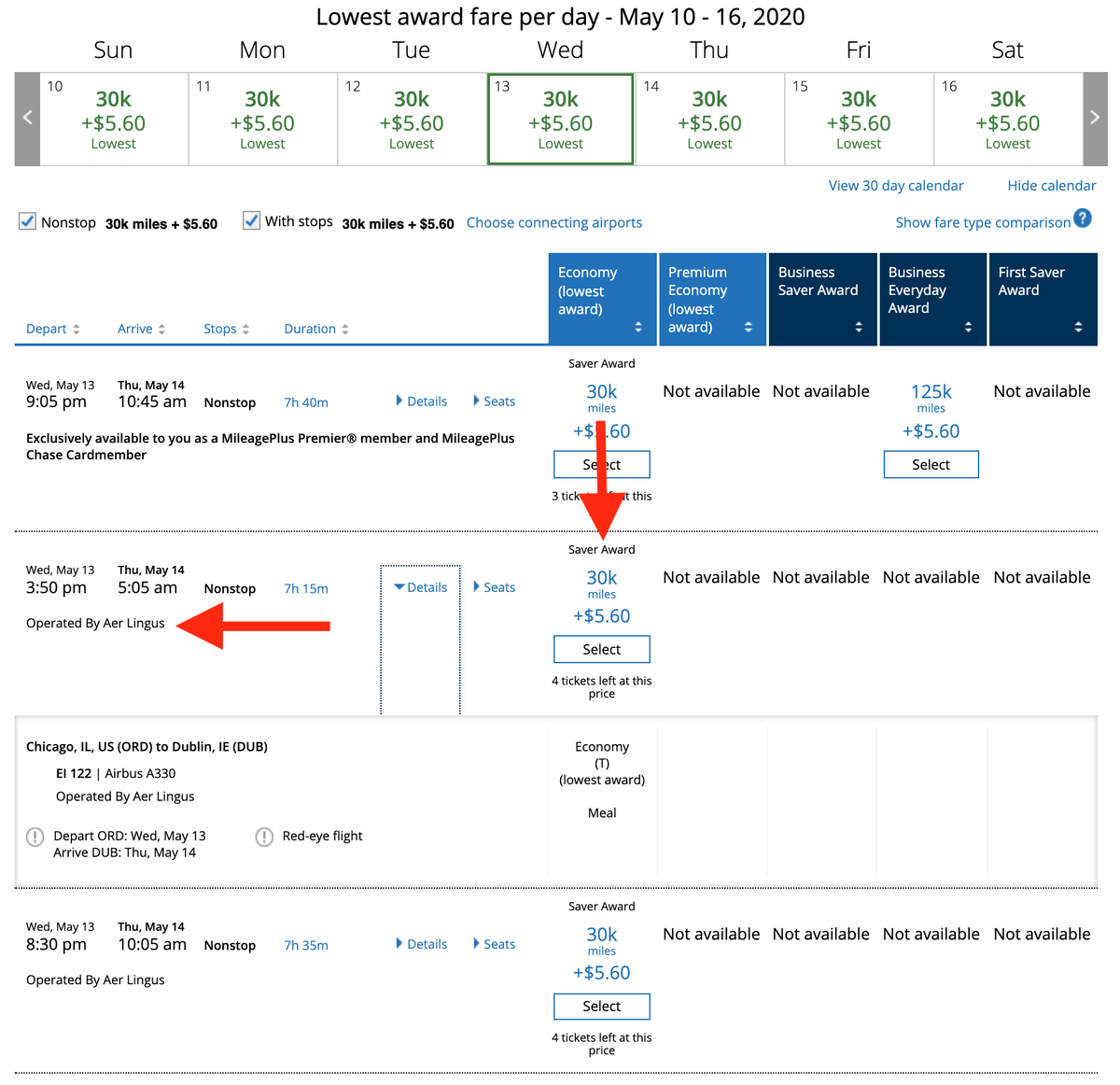  Finding Aer Lingus Award Space on United's Website