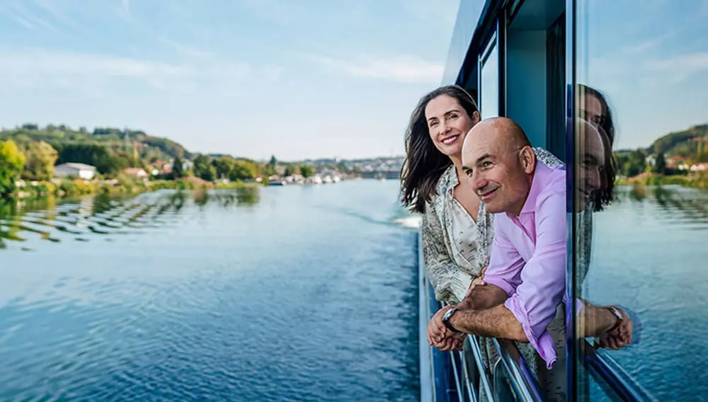 Couple on AmaSonata in Germany. For AmaWaterways travel deals