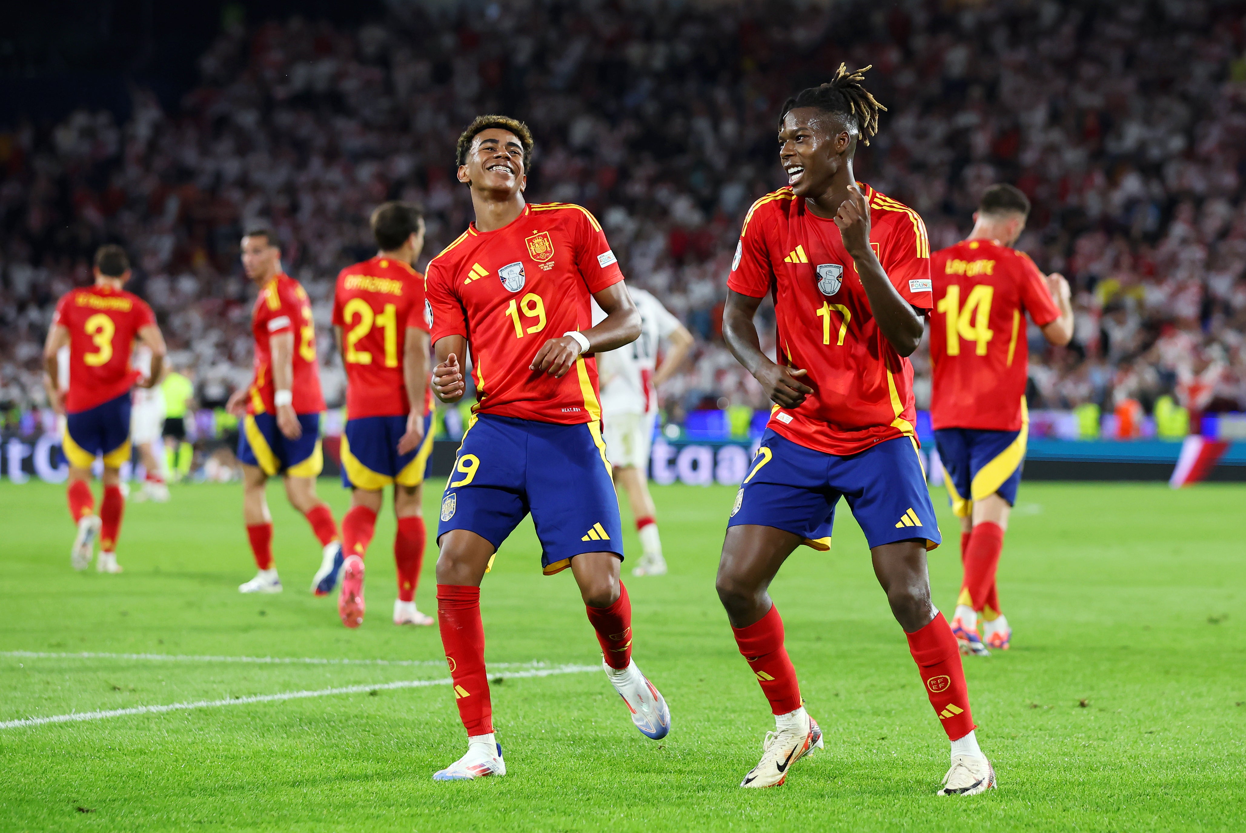 Lamine Yamal (left) and Nico Williams are key for Spain on the wings