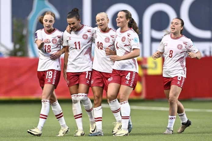 UEFA women's Euro 2025 qualifying football match between Belgium and Denmark at Daio Wasabi Stayen Stadium, in Sint Truiden, on July 12, 2024.