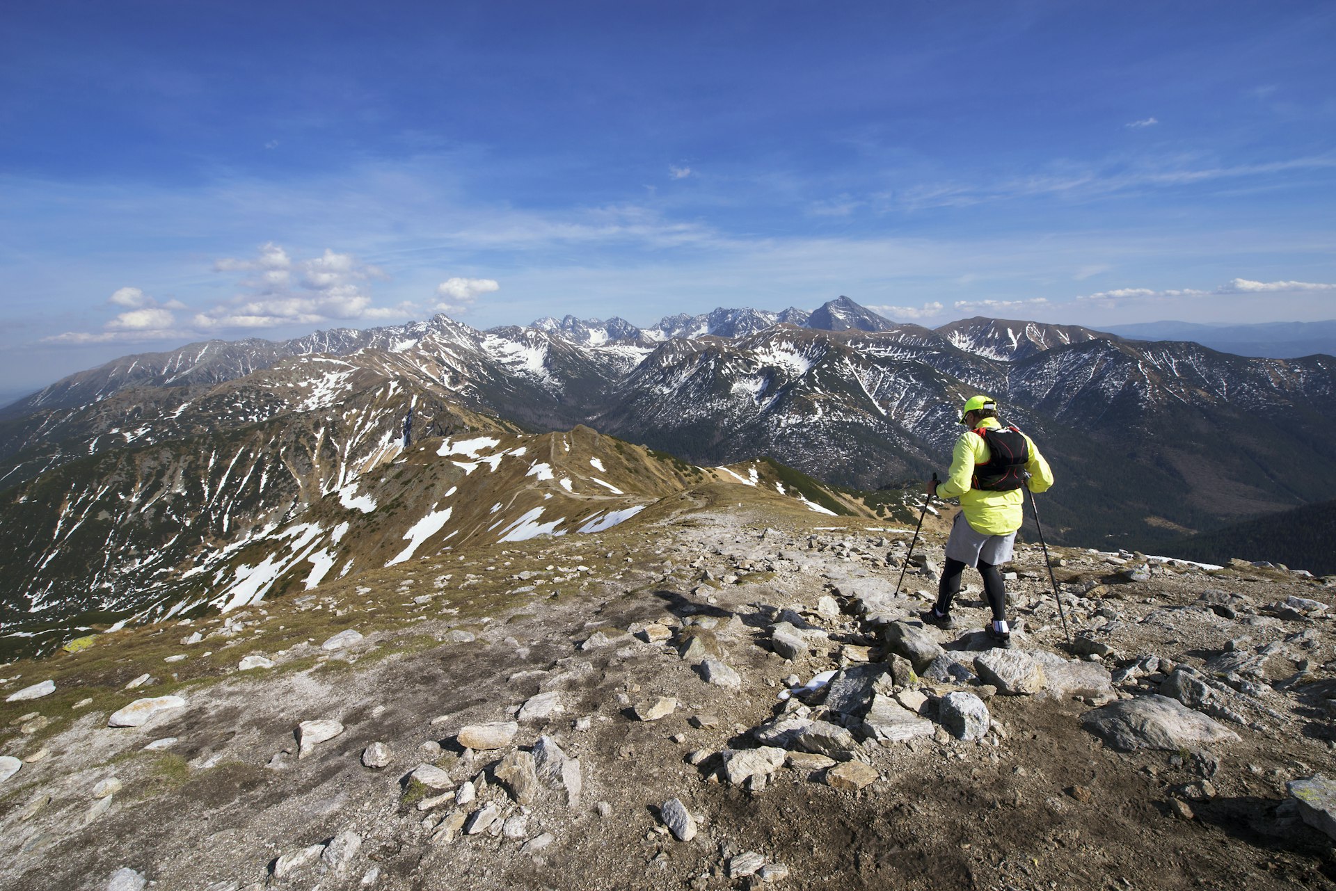 A hiker on a high ridge in the High Tatras, Slovakia