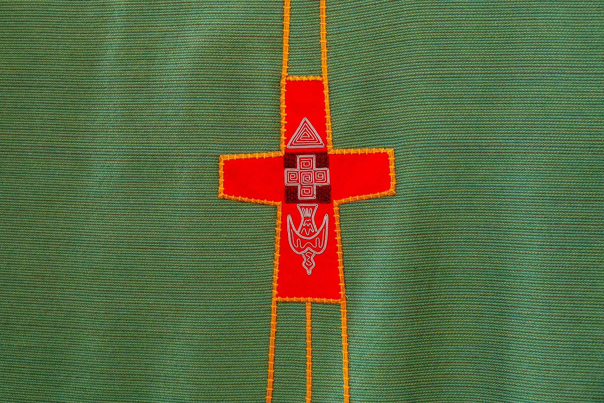 A chasuble with bird embroidery in Jokkmokk's old church.