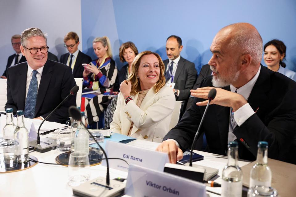 (left to right) Prime Minister Sir Keir Starmer, Italy's Prime Minister Giorgia Meloni, and Albania's Prime Minister Edi Rama, during a migration working group at the European Political Community summit at Blenheim Palace in Woodstock, Oxfordshire (Hollie Adams/PA Wire)