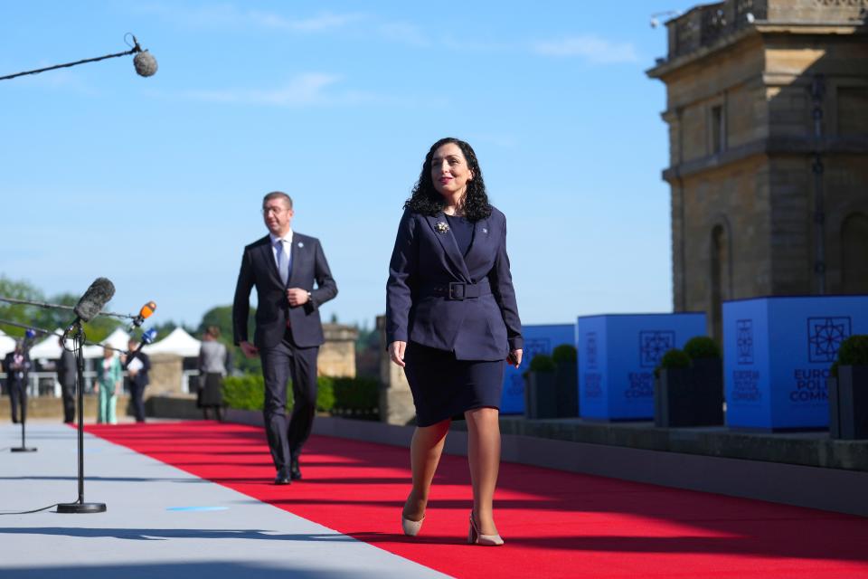 President of Kosovo Vjosa Osmani arrives for the European Political Community Summit at Blenheim Palace on July 18, 2024 in Woodstock (Getty Images)