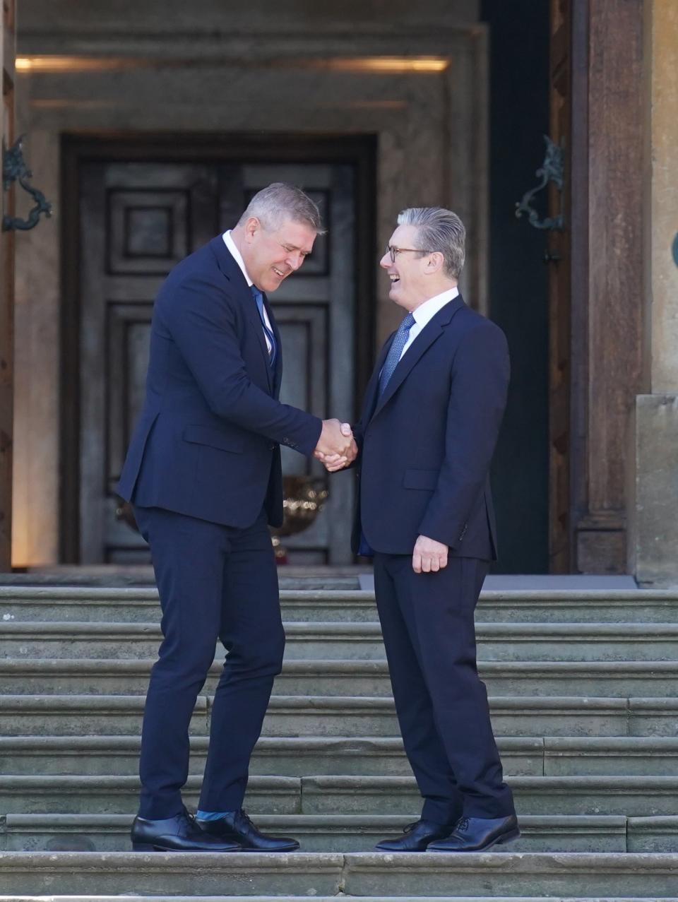 Prime Minister of Iceland Bjarni Benediktsson is welcomed by Prime Minister Sir Keir Starmer to the European Political Community summit at Blenheim Palace in Woodstock, Oxfordshire (Stefan Rousseau/PA Wire)