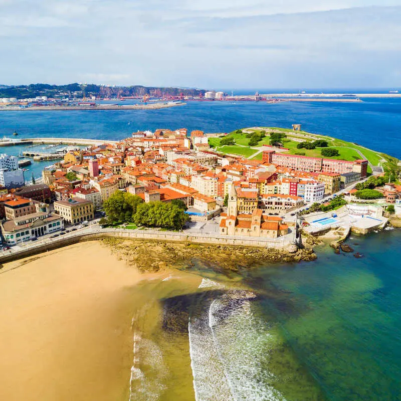 Aerial View Of Gijon, Spain, Atlantic Coast Of Spain