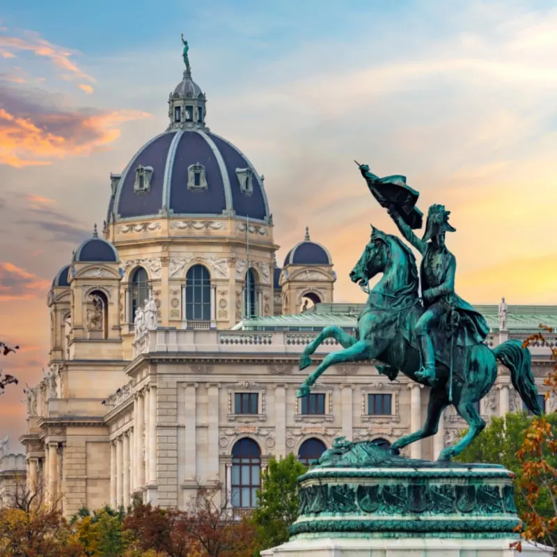 Statue of Archduke Charles and Museum of Natural History dome, Vienna, Austria