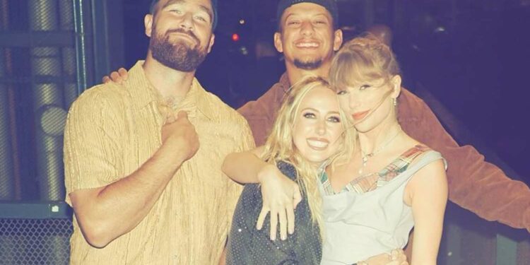 Brittany and Patrick Mahomes Pose with Taylor Swift and Travis Kelce During Europe Trip