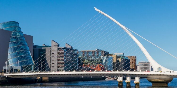 Samuel Beckett Bridge in Dublin, Ireland.