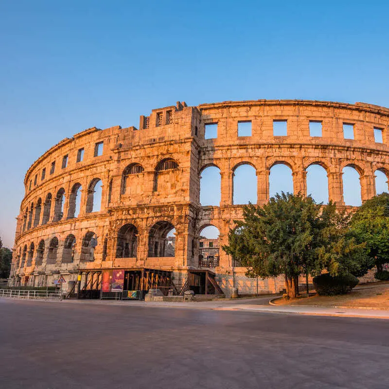 Pula Amphitheater, A Colosseum Style Ancient Arena In The Small Istrian Town Of Pula, Croatia, South Eastern Europe