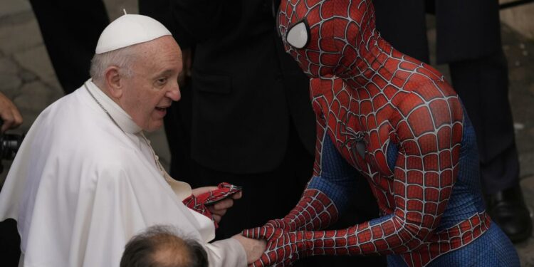 ‘Super-hero’ in Spider-Man outfit meets pope at Vatican