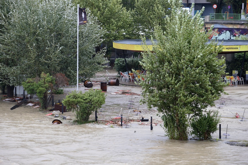 Floodwaters in a cafe 