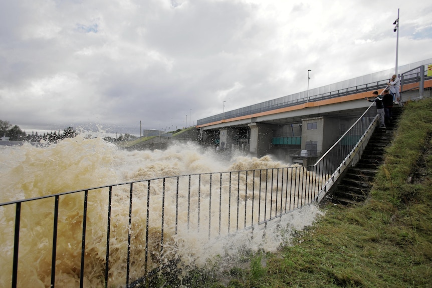 Water overflowing at a dam 