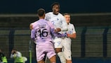 Arnaud Kalimuendo (centre) celebrates his last-gasp winner for France in Bosnia and Herzegovina